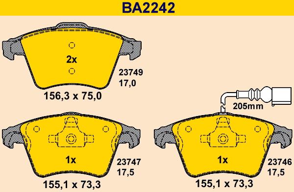 Barum BA2242 - Bremžu uzliku kompl., Disku bremzes ps1.lv