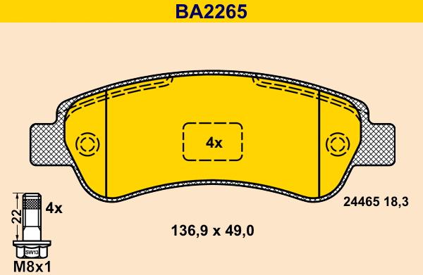 Barum BA2265 - Bremžu uzliku kompl., Disku bremzes ps1.lv