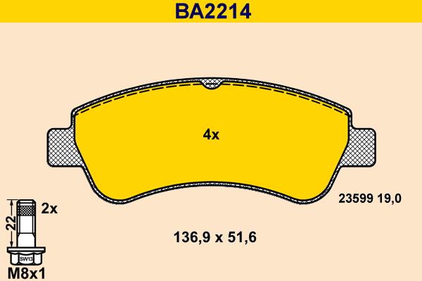 Barum BA2214 - Bremžu uzliku kompl., Disku bremzes ps1.lv