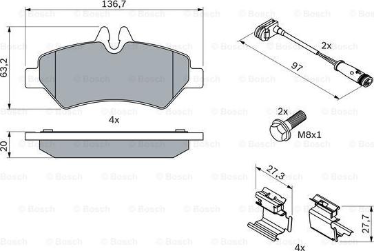 BOSCH 0 986 494 601 - Bremžu uzliku kompl., Disku bremzes ps1.lv