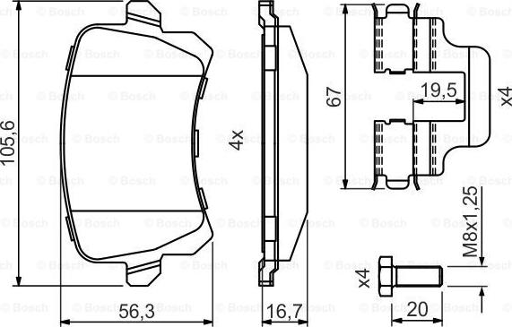 BOSCH 0 986 494 731 - Bremžu uzliku kompl., Disku bremzes ps1.lv