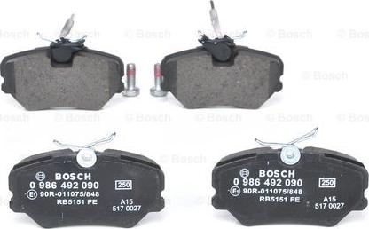 BOSCH 0 986 492 090 - Bremžu uzliku kompl., Disku bremzes ps1.lv