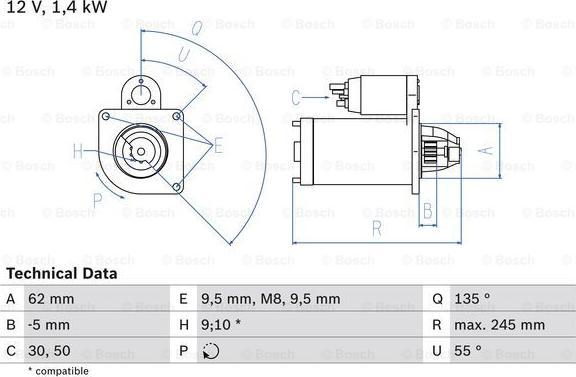 BOSCH 0 986 014 590 - Starteris ps1.lv