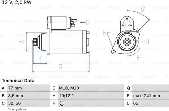 BOSCH 0 986 014 141 - Starteris ps1.lv