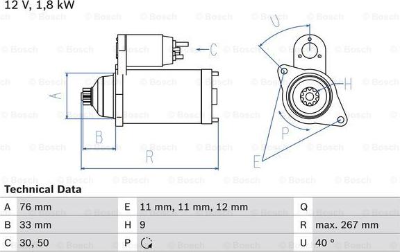 BOSCH 0 986 015 970 - Starteris ps1.lv