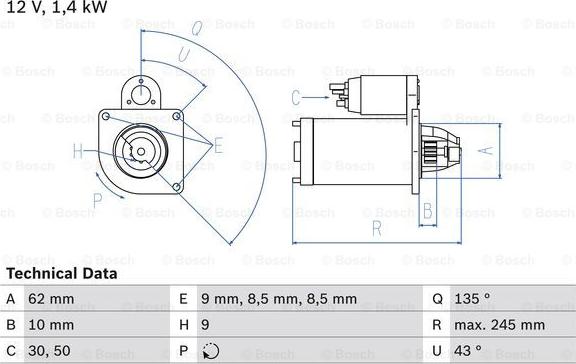 BOSCH 0 986 015 630 - Starteris ps1.lv