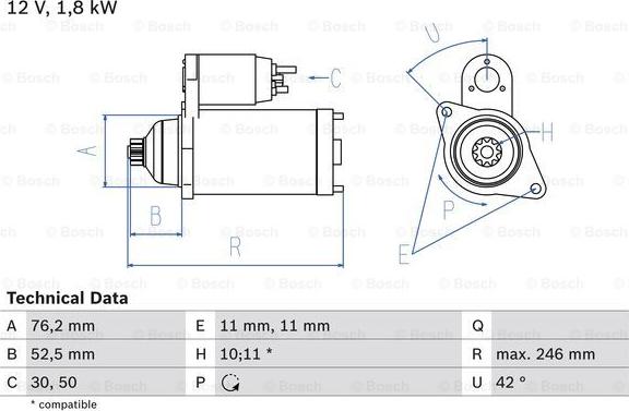 BOSCH 0 986 016 980 - Starteris ps1.lv