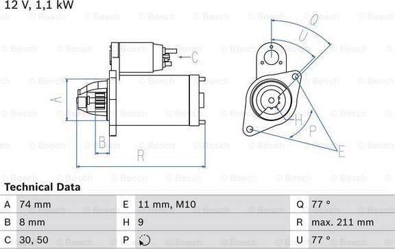 BOSCH 0 986 016 500 - Starteris ps1.lv