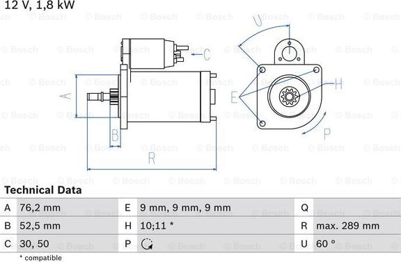 BOSCH 0 986 016 190 - Starteris ps1.lv