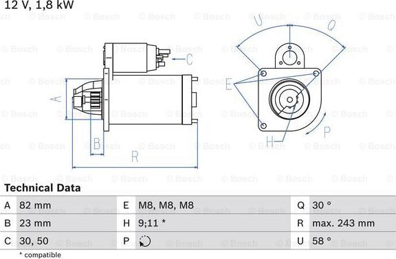 BOSCH 0 986 016 870 - Starteris ps1.lv