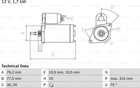 BOSCH 0 986 016 250 - Starteris ps1.lv