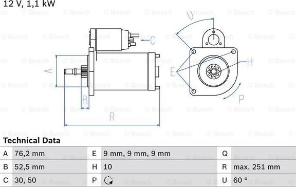 BOSCH 0 986 016 750 - Starteris ps1.lv