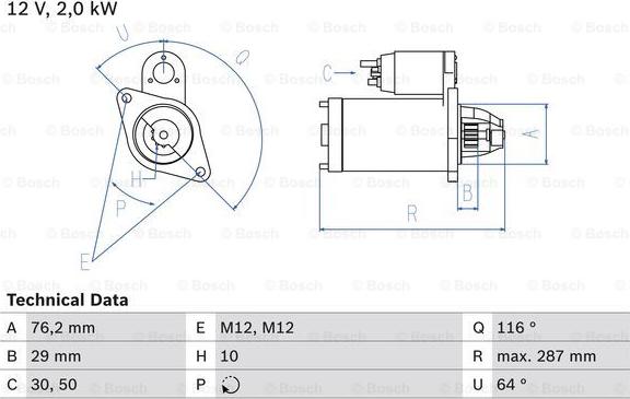 BOSCH 0 986 018 020 - Starteris ps1.lv