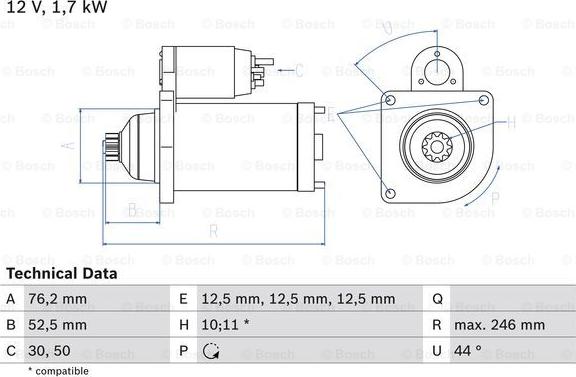 BOSCH 0 986 020 250 - Starteris ps1.lv