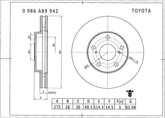 BOSCH 0 986 AB9 942 - Bremžu diski ps1.lv