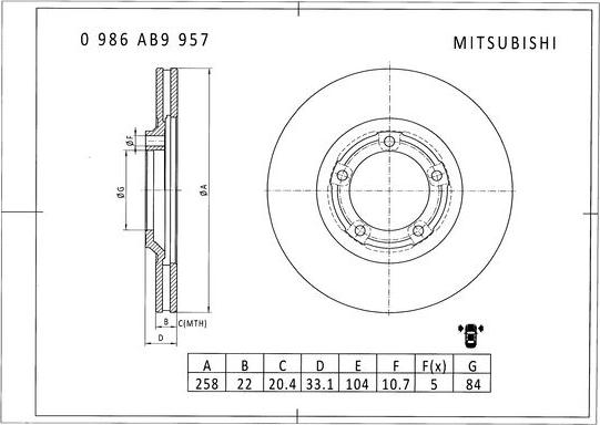 BOSCH 0 986 AB9 957 - Bremžu diski ps1.lv