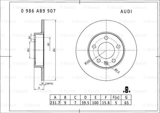 BOSCH 0 986 AB9 907 - Bremžu diski ps1.lv