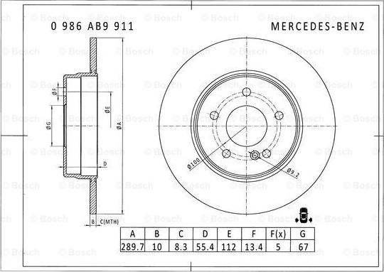 BOSCH 0 986 AB9 911 - Bremžu diski ps1.lv