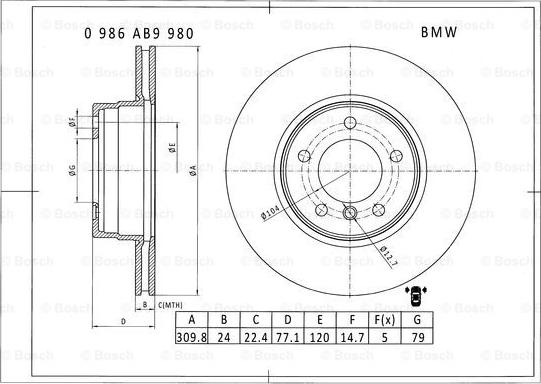 BOSCH 0 986 AB9 980 - Bremžu diski ps1.lv