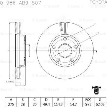 BOSCH 0 986 AB9 507 - Bremžu diski ps1.lv