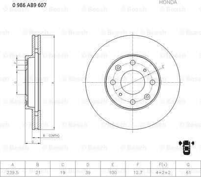 BOSCH 0 986 AB9 607 - Bremžu diski ps1.lv