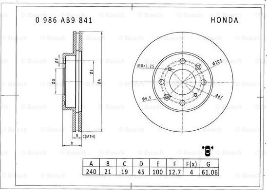 BOSCH 0 986 AB9 841 - Bremžu diski ps1.lv