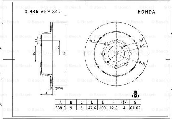 BOSCH 0 986 AB9 842 - Bremžu diski ps1.lv