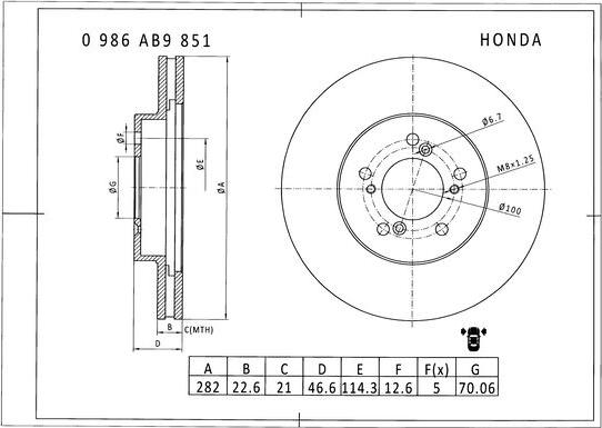 BOSCH 0 986 AB9 851 - Bremžu diski ps1.lv