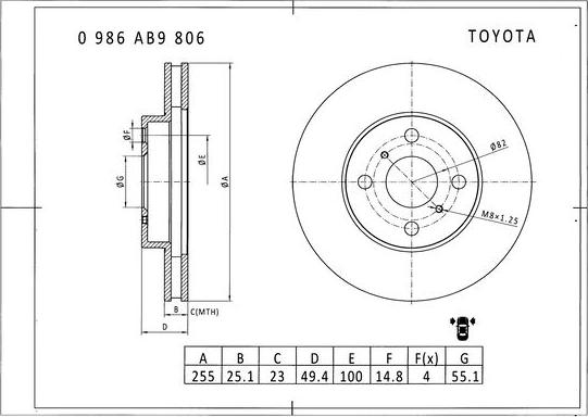 BOSCH 0 986 AB9 806 - Bremžu diski ps1.lv