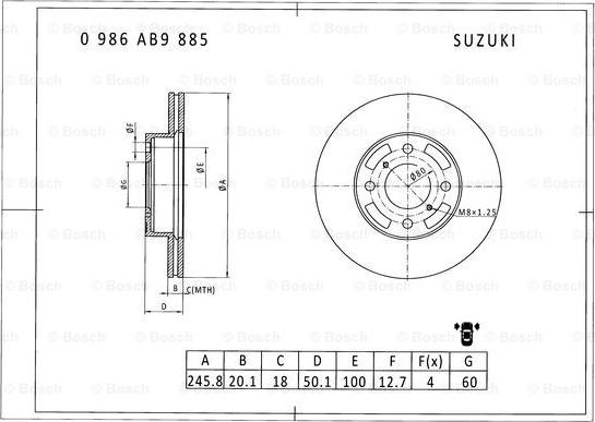 BOSCH 0 986 AB9 885 - Bremžu diski ps1.lv