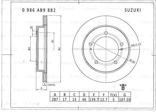 BOSCH 0 986 AB9 882 - Bremžu diski ps1.lv