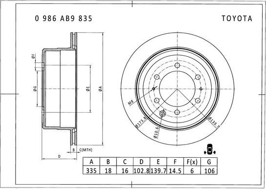 BOSCH 0 986 AB9 835 - Bremžu diski ps1.lv