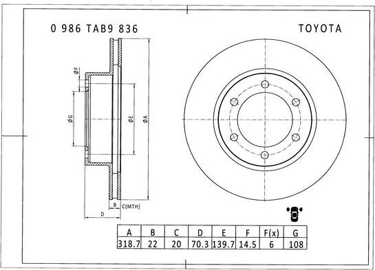 BOSCH 0 986 AB9 836 - Bremžu diski ps1.lv