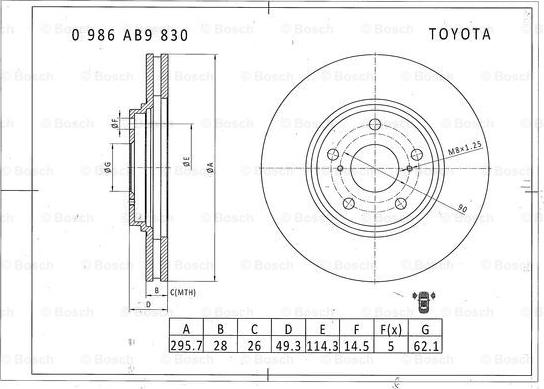 BOSCH 0 986 AB9 830 - Bremžu diski ps1.lv