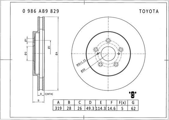 BOSCH 0 986 AB9 829 - Bremžu diski ps1.lv