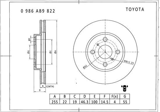 BOSCH 0 986 AB9 822 - Bremžu diski ps1.lv