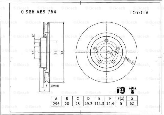 BOSCH 0 986 AB9 764 - Bremžu diski ps1.lv