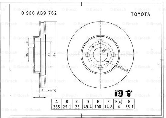 BOSCH 0 986 AB9 762 - Bremžu diski ps1.lv