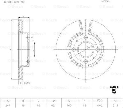 BOSCH 0 986 AB9 700 - Bremžu diski ps1.lv