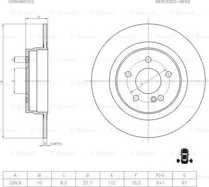 BOSCH 0 986 AB5 922 - Bremžu diski ps1.lv