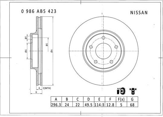 BOSCH 0 986 AB5 423 - Bremžu diski ps1.lv