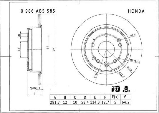 BOSCH 0 986 AB5 585 - Bremžu diski ps1.lv