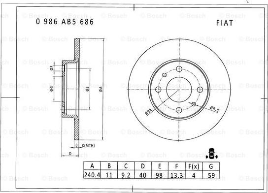 BOSCH 0 986 AB5 686 - Bremžu diski ps1.lv