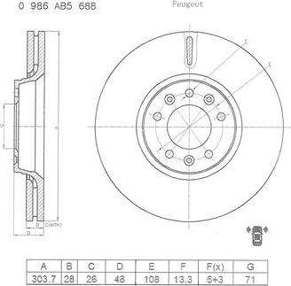 BOSCH 0 986 AB5 688 - Bremžu diski ps1.lv