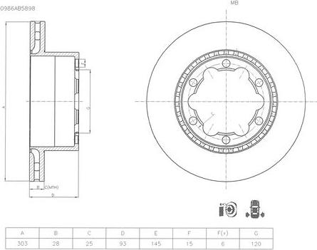 BOSCH 0 986 AB5 898 - Bremžu diski ps1.lv