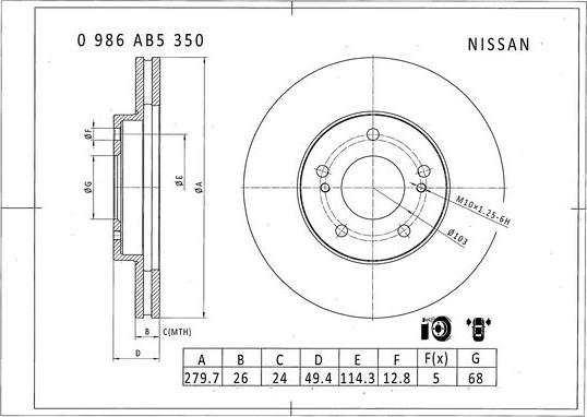 BOSCH 0 986 AB5 350 - Bremžu diski ps1.lv