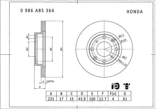 BOSCH 0 986 AB5 364 - Bremžu diski ps1.lv