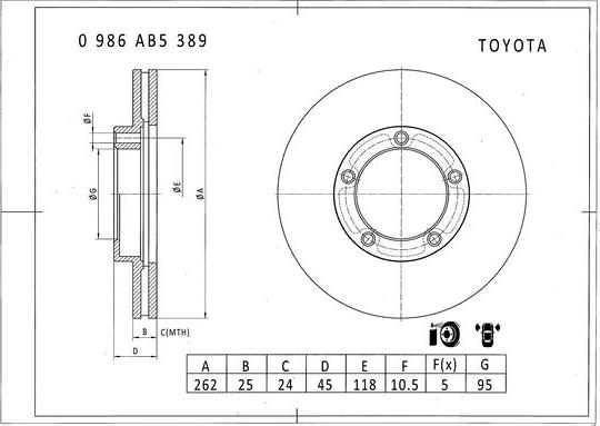 BOSCH 0 986 AB5 389 - Bremžu diski ps1.lv