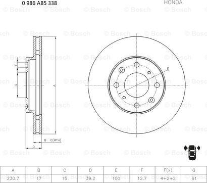 BOSCH 0 986 AB5 338 - Bremžu diski ps1.lv