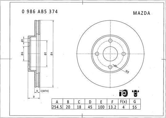 BOSCH 0 986 AB5 374 - Bremžu diski ps1.lv